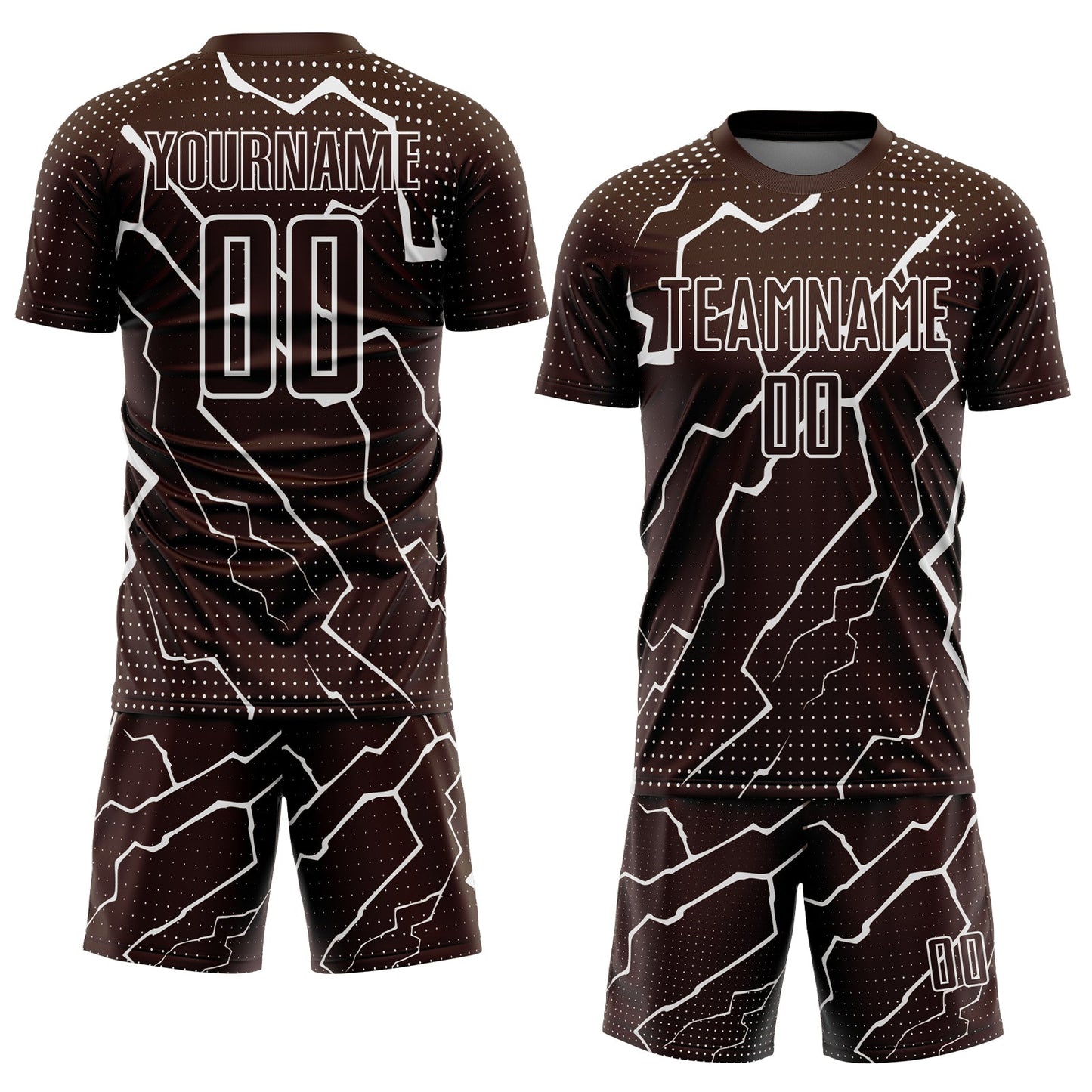 Custom Brown White Lightning Sublimation Soccer Uniform Jersey view 2