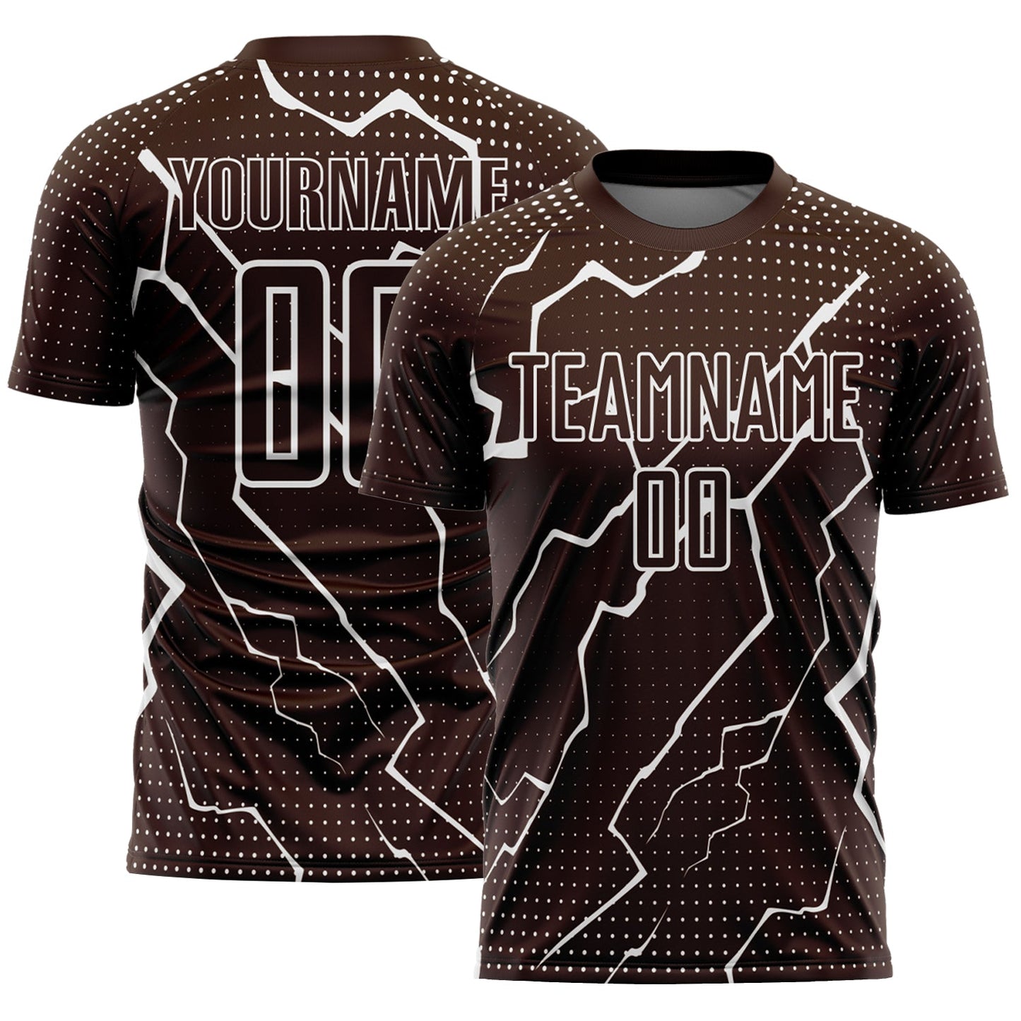 Custom Brown White Lightning Sublimation Soccer Uniform Jersey - Main View