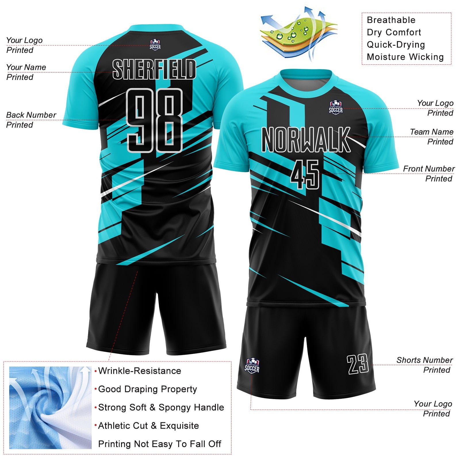 Custom Black Lakes Blue-White Line Sublimation Soccer Uniform Jersey view 4