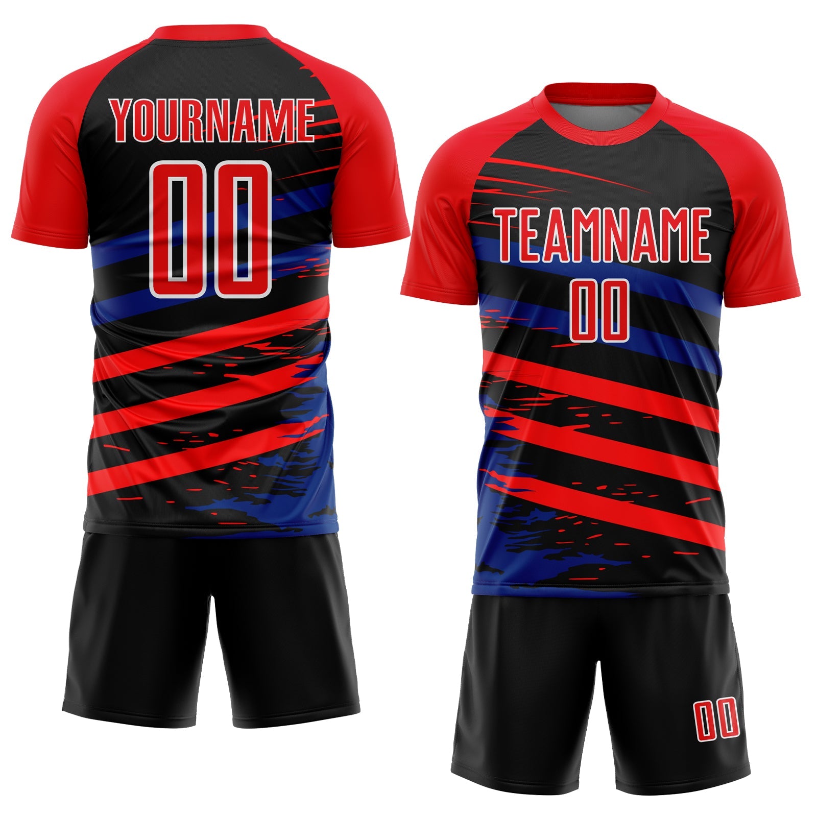 Custom Fire Red Royal-Black Line Sublimation Soccer Uniform Jersey view 2