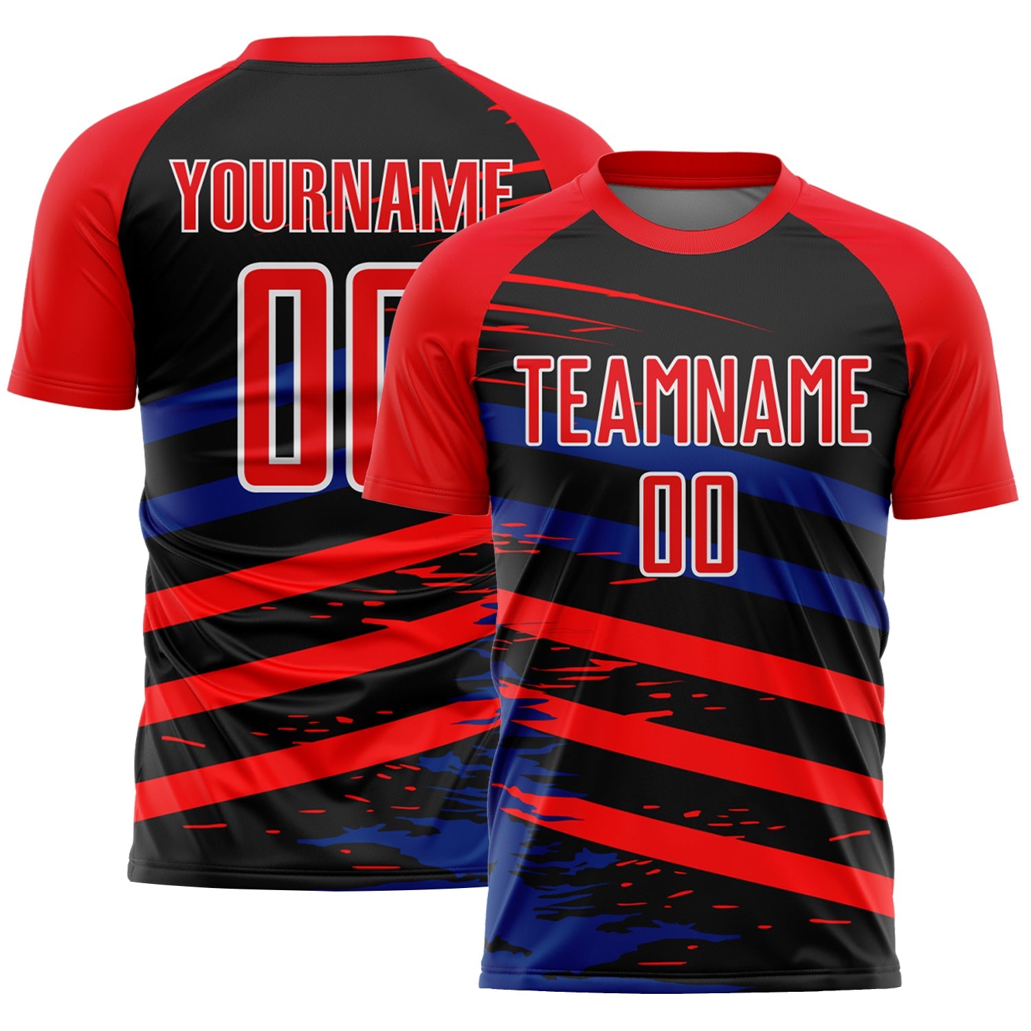Custom Fire Red Royal-Black Line Sublimation Soccer Uniform Jersey - Main View