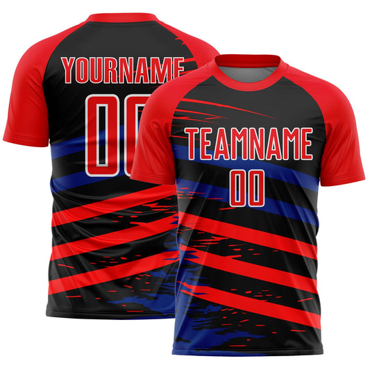 Custom Fire Red Royal-Black Line Sublimation Soccer Uniform Jersey - Main View