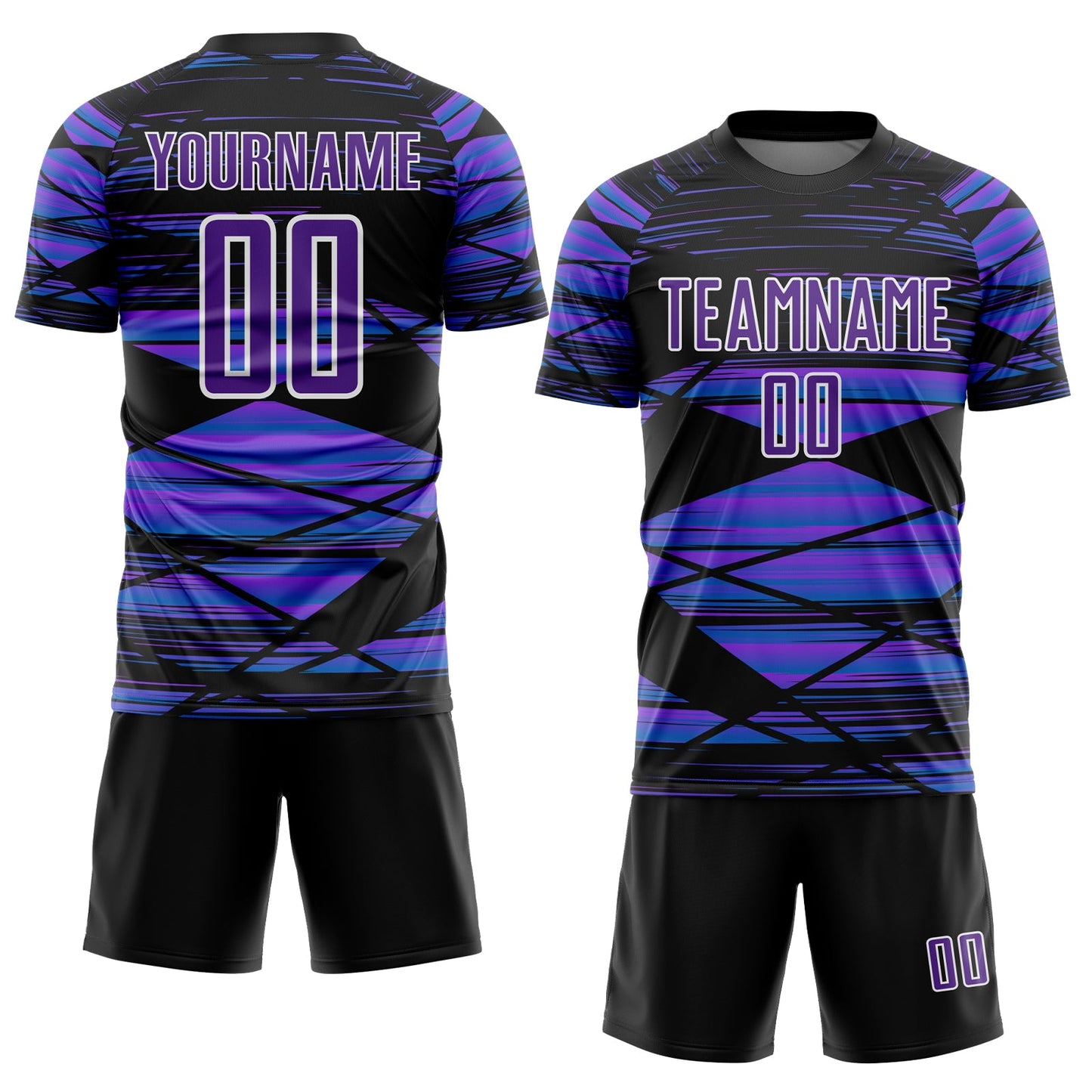 Custom Black Purple-White Line Sublimation Soccer Uniform Jersey view 2