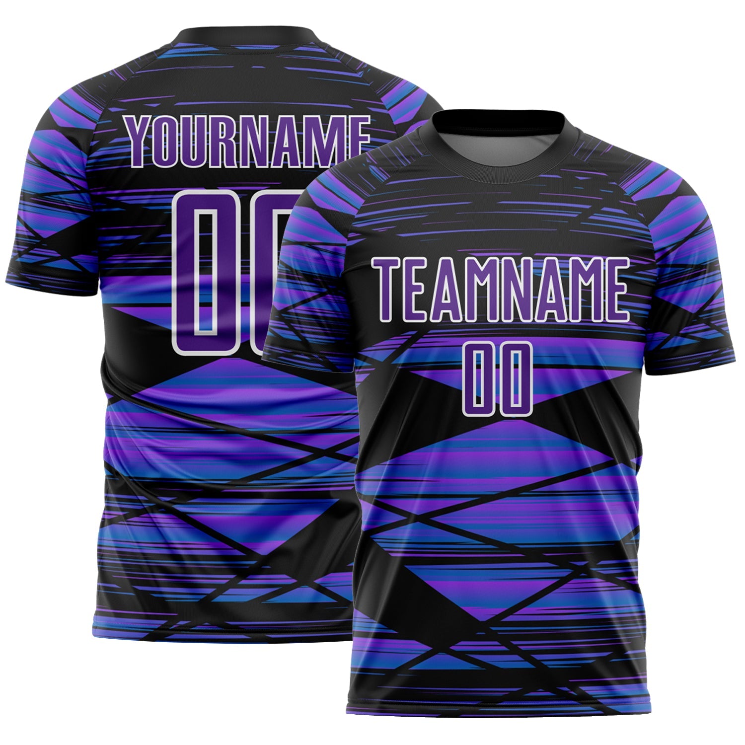 Custom Black Purple-White Line Sublimation Soccer Uniform Jersey - Main View