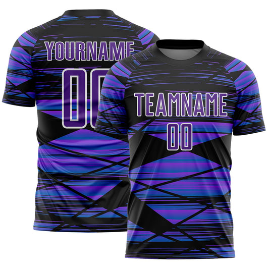 Custom Black Purple-White Line Sublimation Soccer Uniform Jersey - Main View