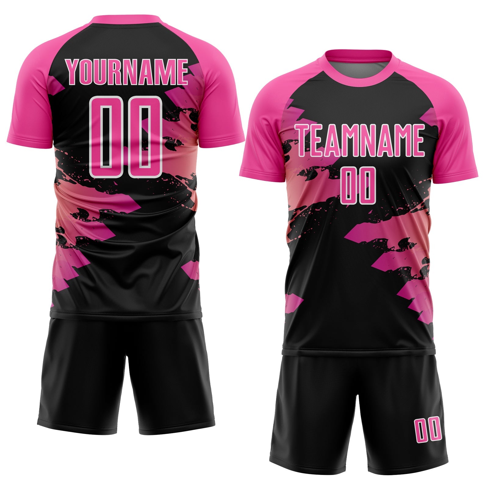 Custom Pink Black-White Splash Sublimation Soccer Uniform Jersey view 2