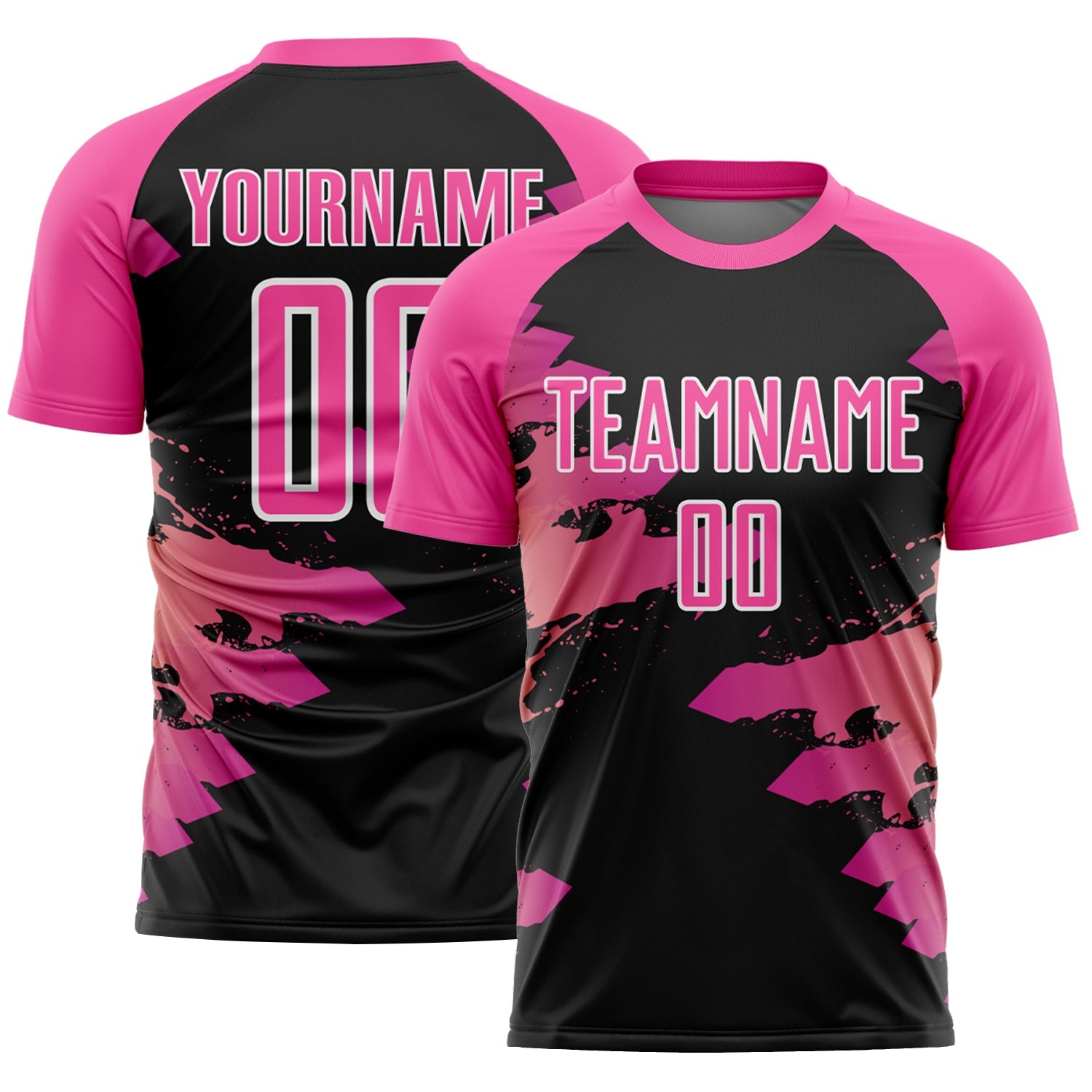 Custom Pink Black-White Splash Sublimation Soccer Uniform Jersey - Main View