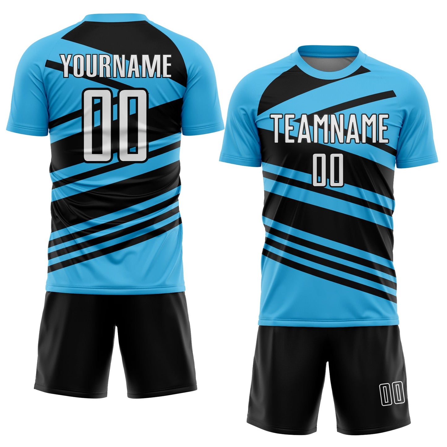 Custom Sky Blue White-Black Line Sublimation Soccer Uniform Jersey view 2