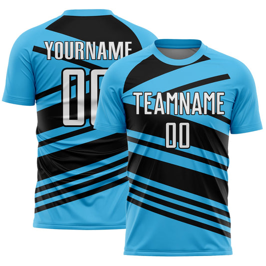 Custom Sky Blue White-Black Line Sublimation Soccer Uniform Jersey - Main View