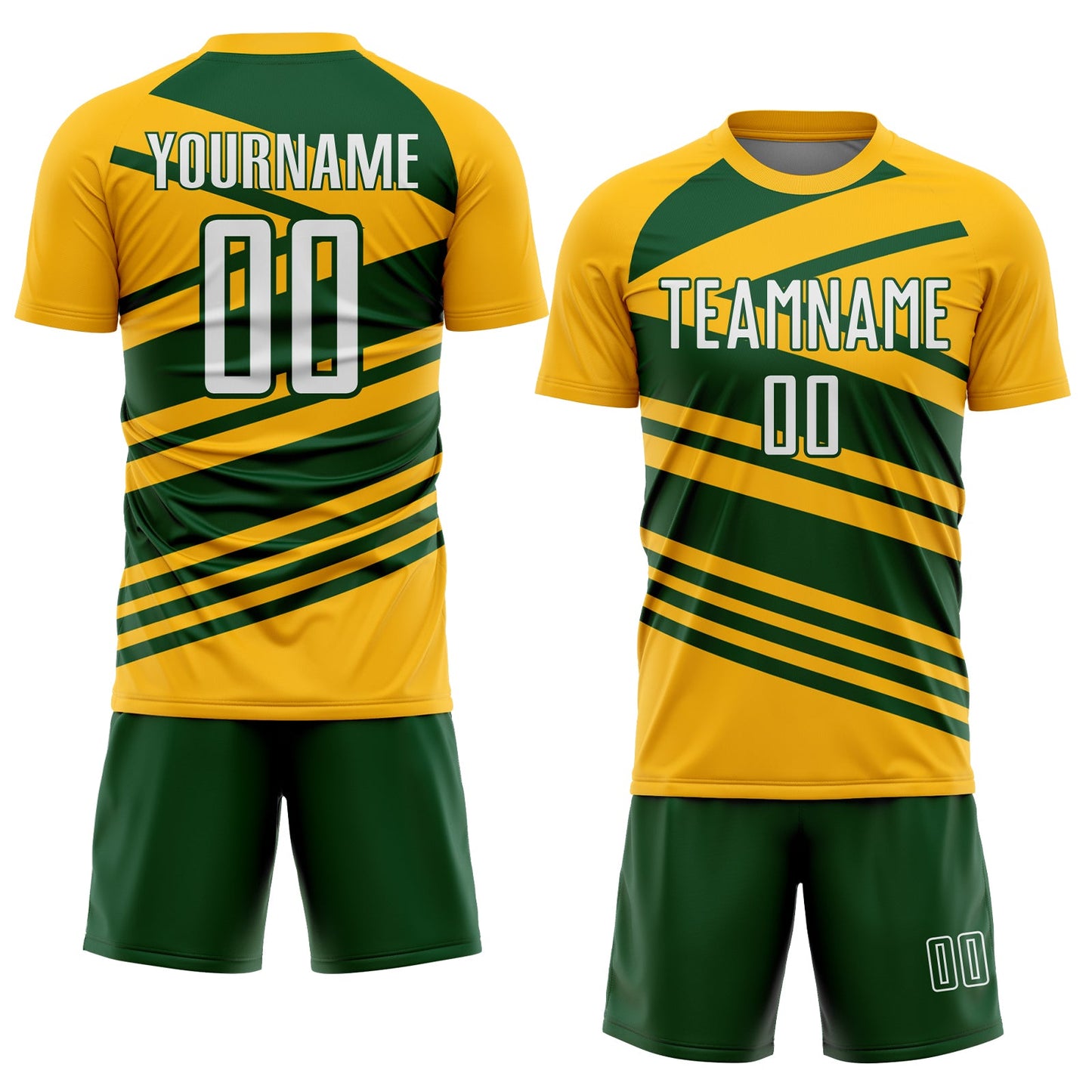 Custom Gold White-Green Line Sublimation Soccer Uniform Jersey view 2