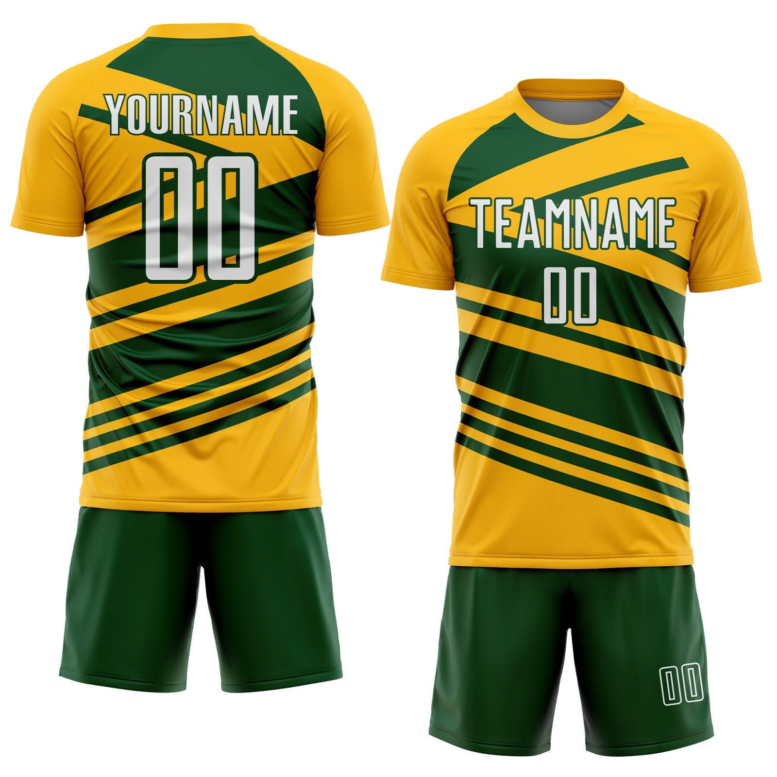 Custom Gold White-Green Line Sublimation Soccer Uniform Jersey view 2
