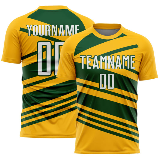 Custom Gold White-Green Line Sublimation Soccer Uniform Jersey - Main View