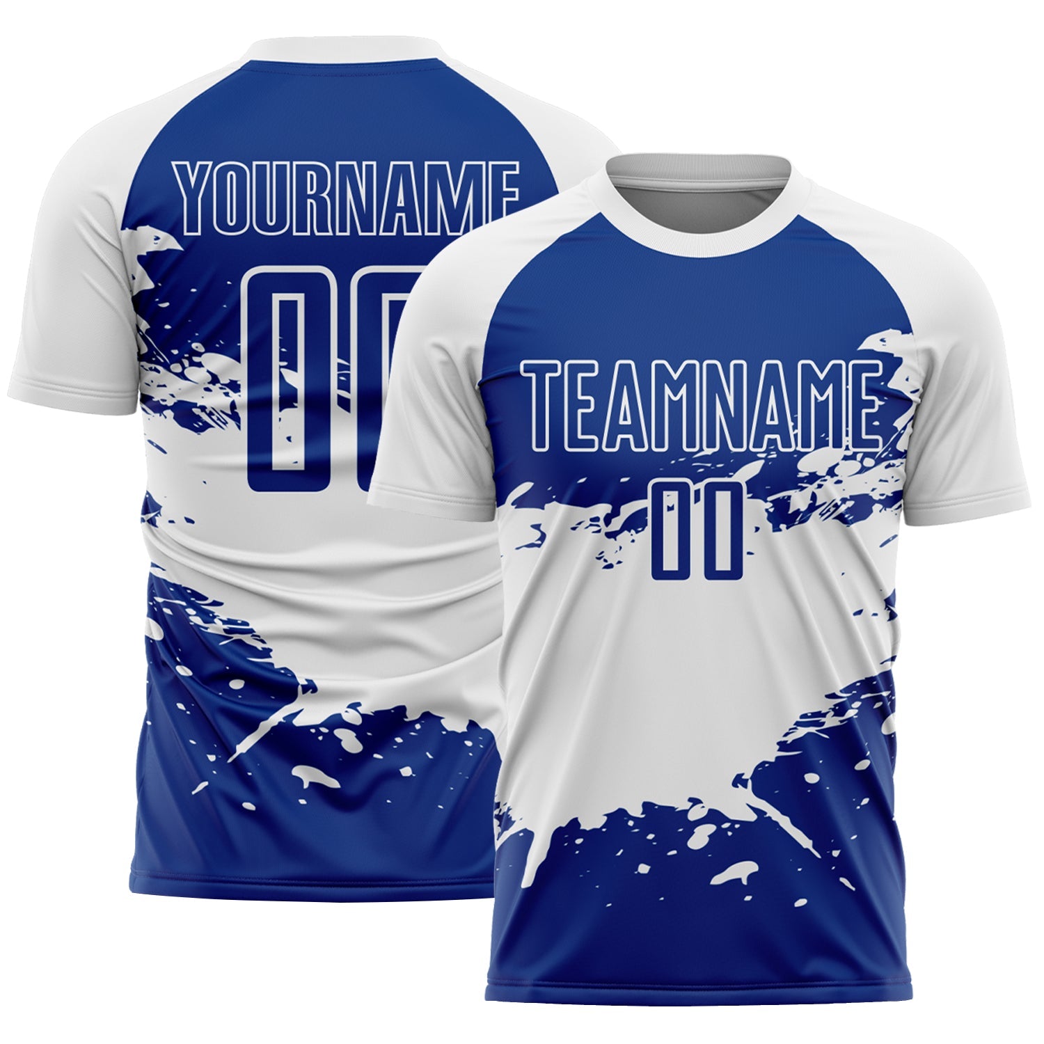 Custom Royal White Splash Sublimation Soccer Uniform Jersey - Main View
