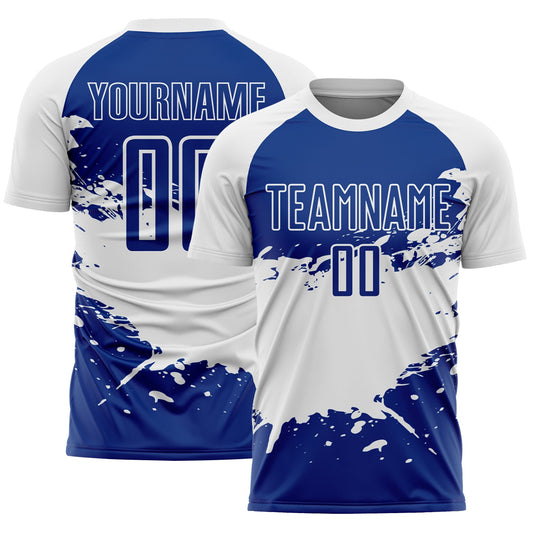 Custom Royal White Splash Sublimation Soccer Uniform Jersey - Main View