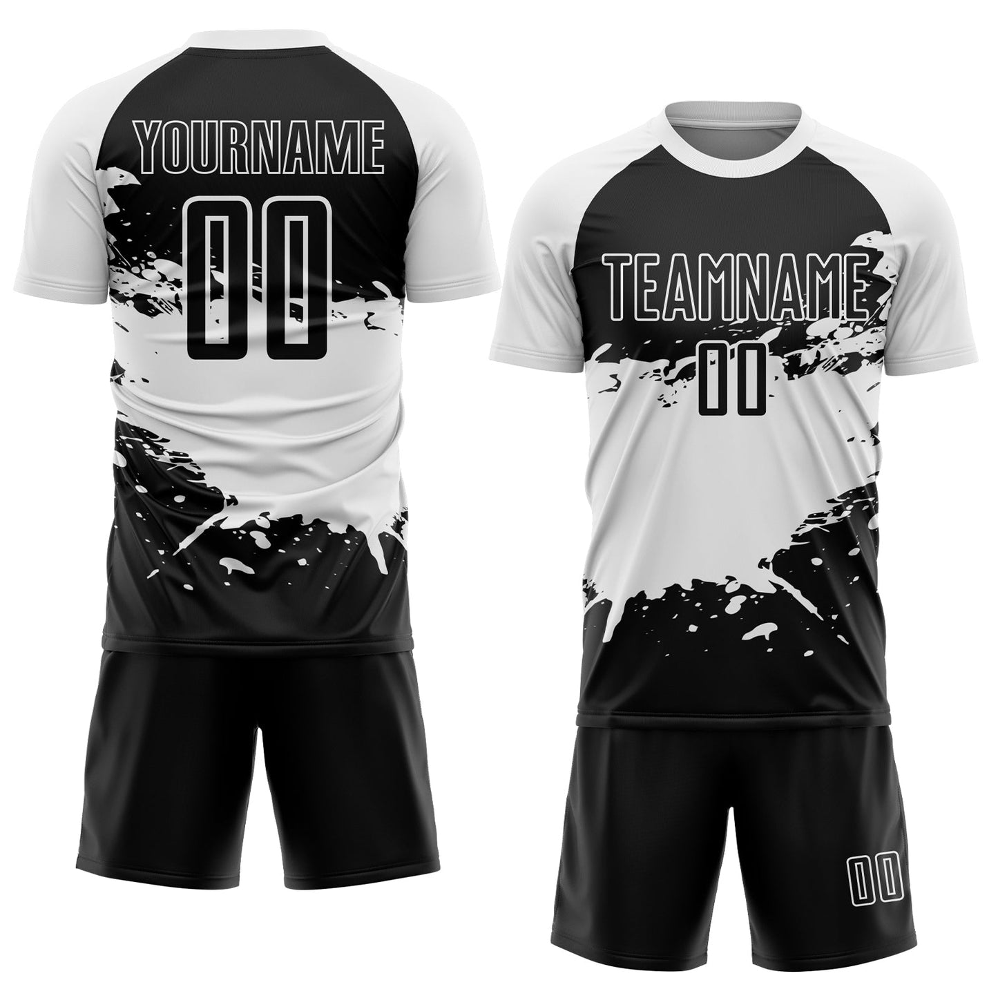 Custom Black White Splash Sublimation Soccer Uniform Jersey view 2