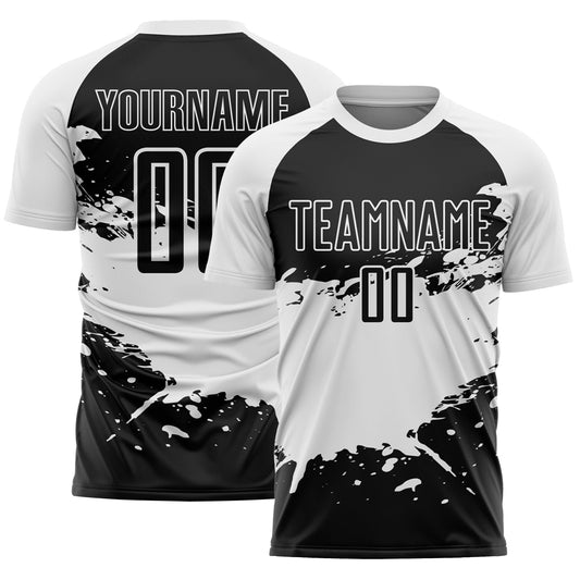 Custom Black White Splash Sublimation Soccer Uniform Jersey - Main View