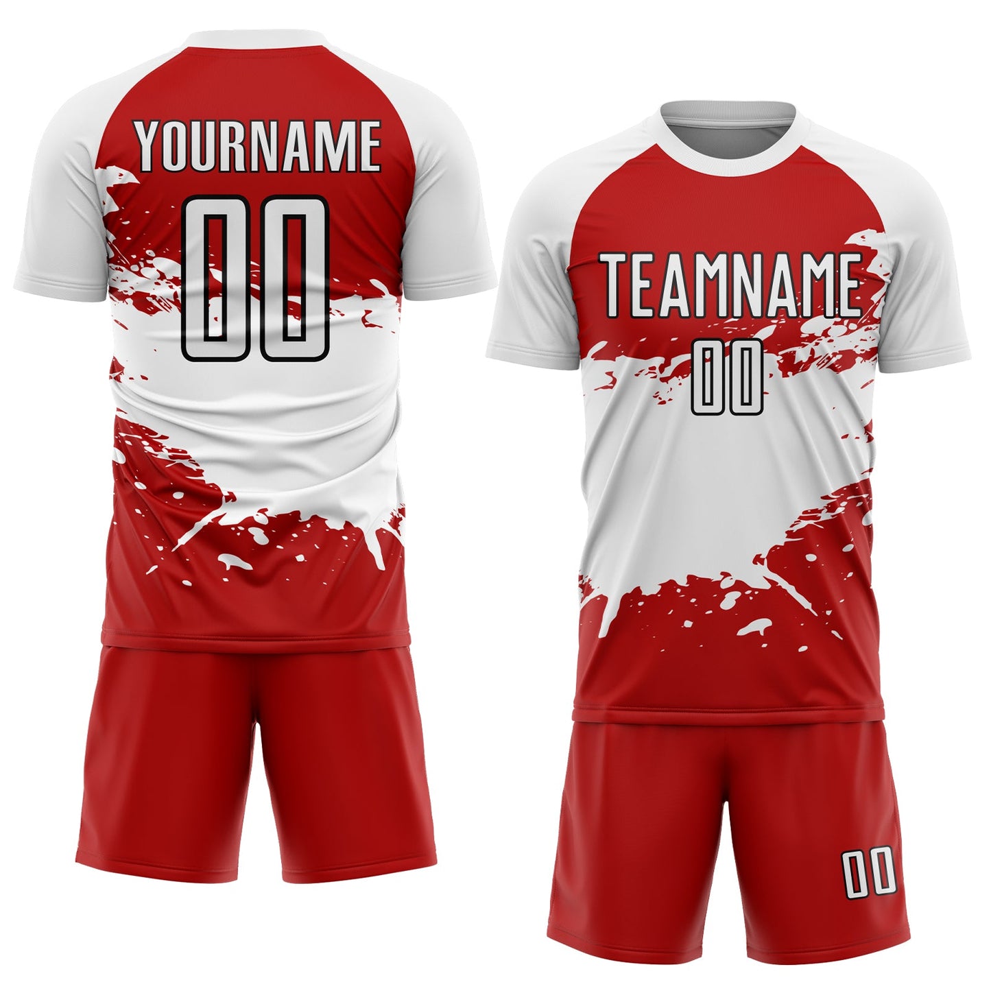 Custom Red White-Black Splash Sublimation Soccer Uniform Jersey view 2