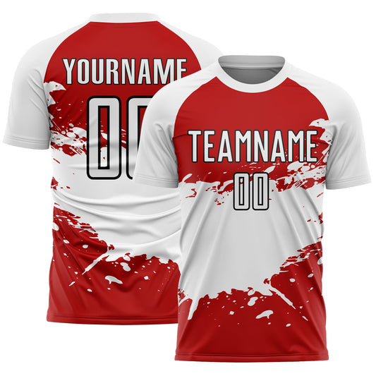 Custom Red White-Black Splash Sublimation Soccer Uniform Jersey - Main View