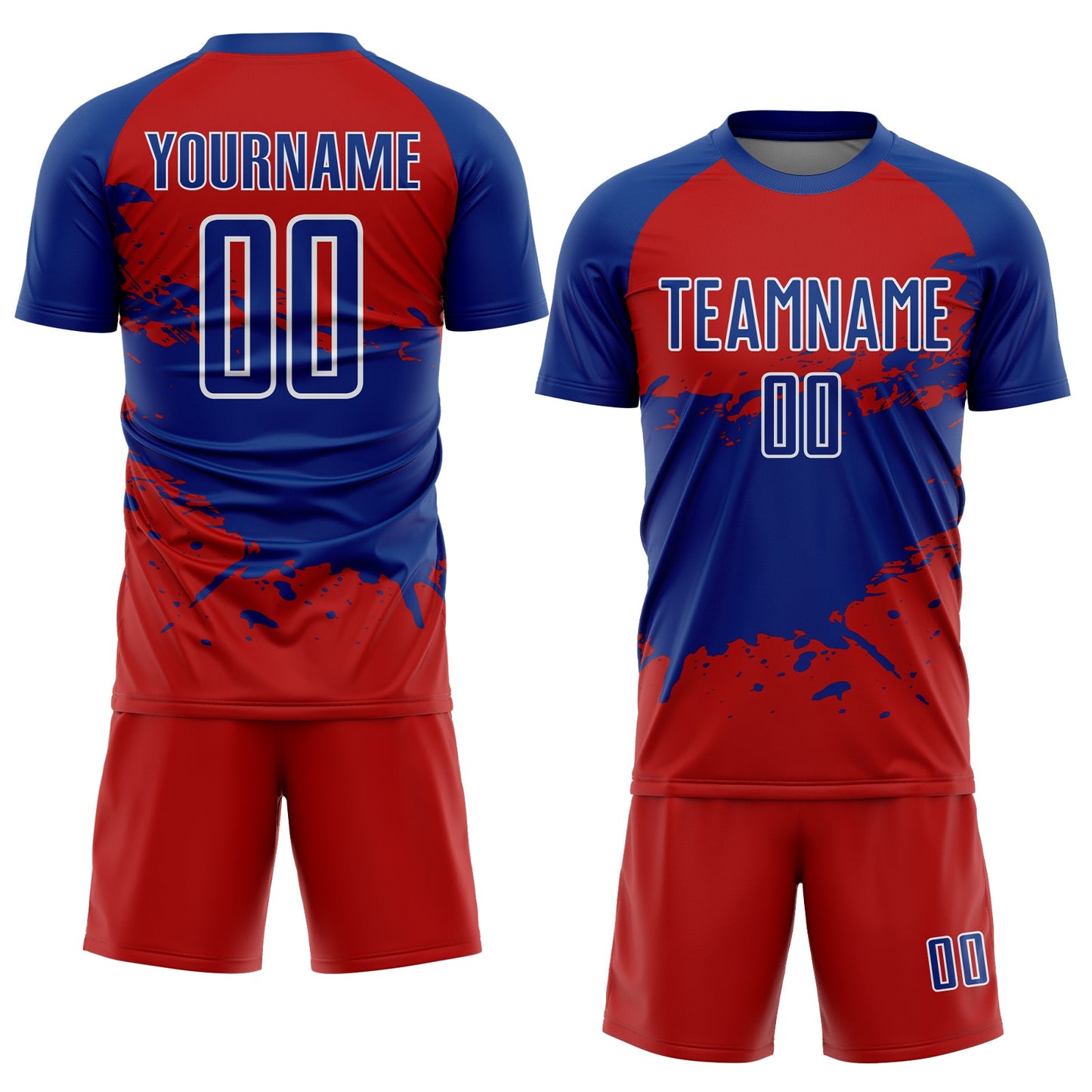 Custom Red Royal-White Splash Sublimation Soccer Uniform Jersey view 2
