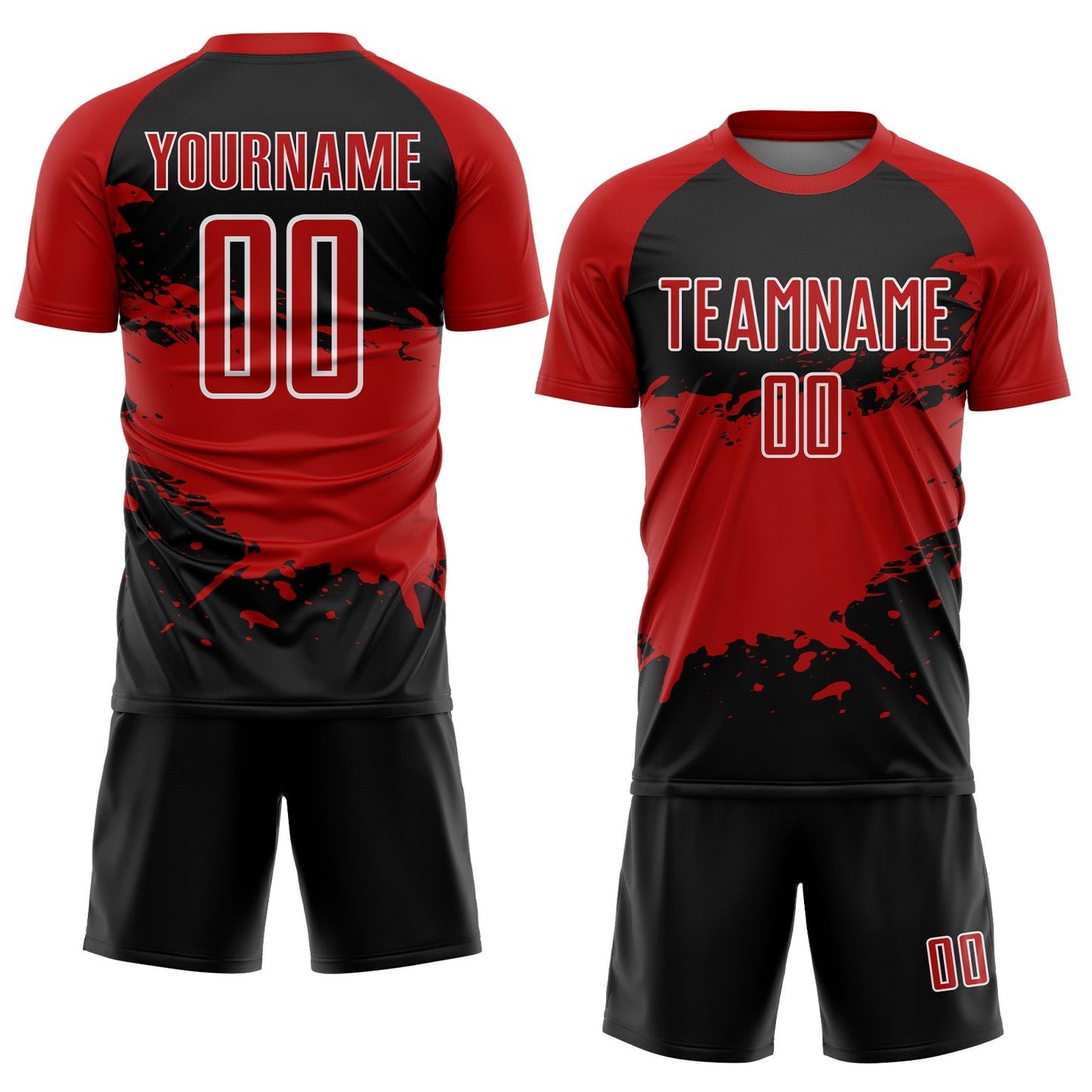 Custom Black Red-White Splash Sublimation Soccer Uniform Jersey view 2