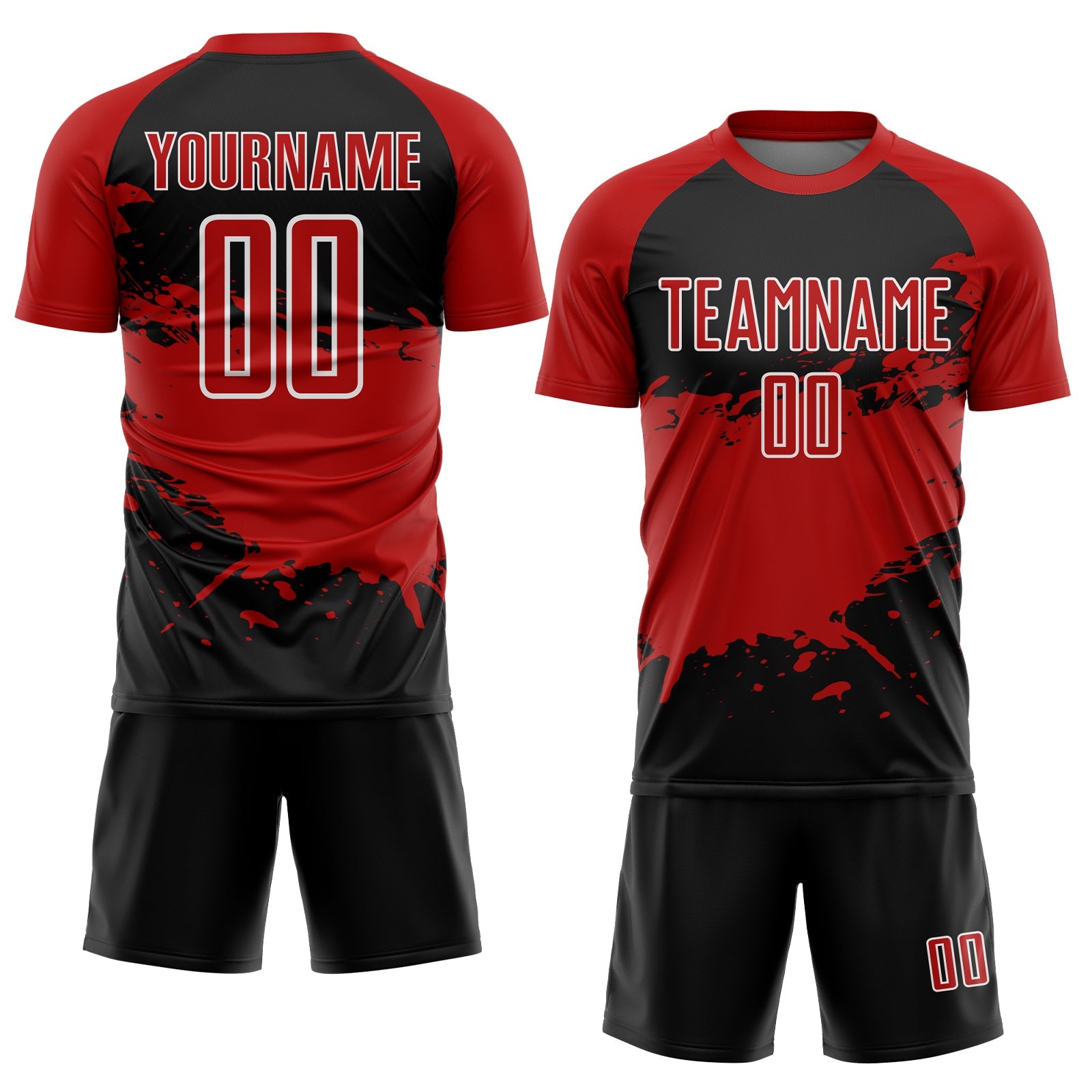Custom Black Red-White Splash Sublimation Soccer Uniform Jersey view 2
