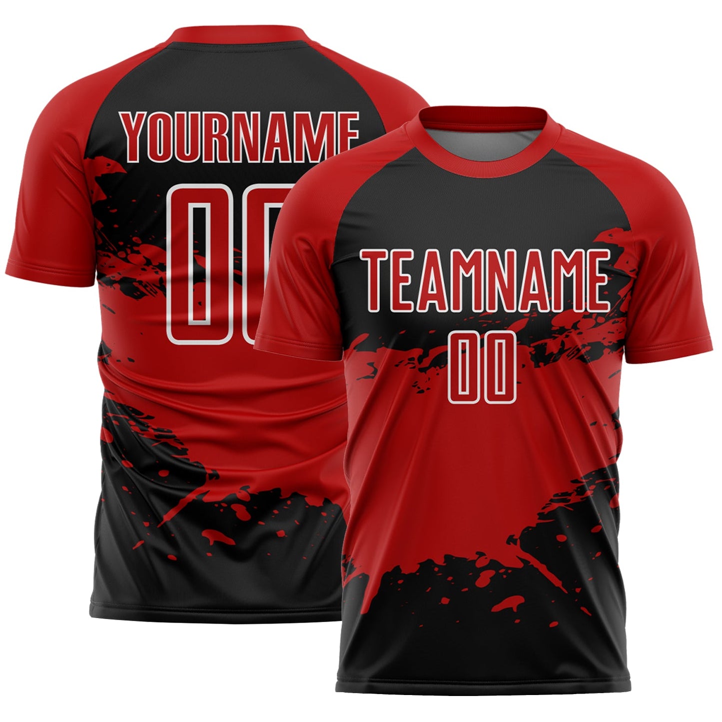 Custom Black Red-White Splash Sublimation Soccer Uniform Jersey - Main View