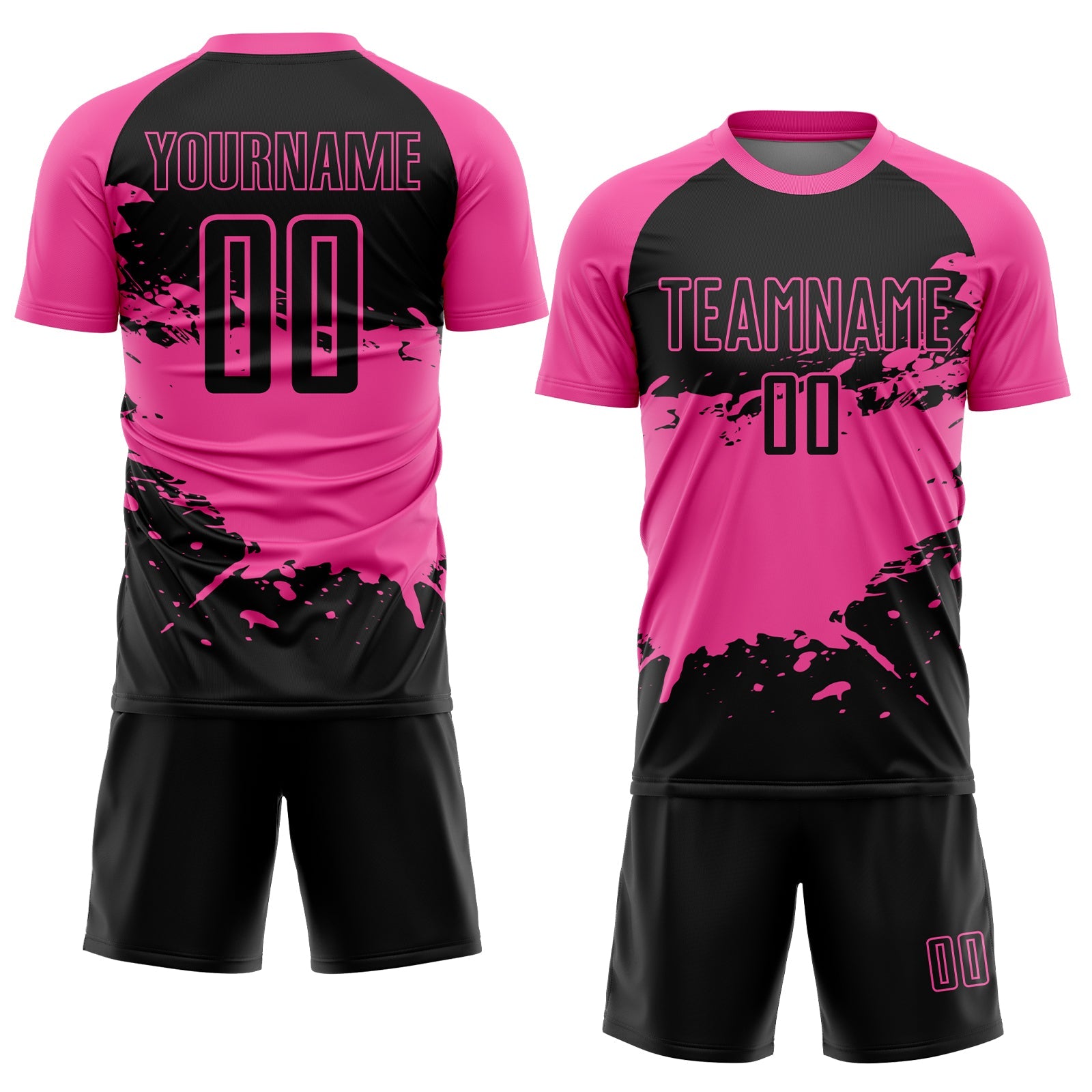 Custom Black Pink-White Splash Sublimation Soccer Uniform Jersey view 2
