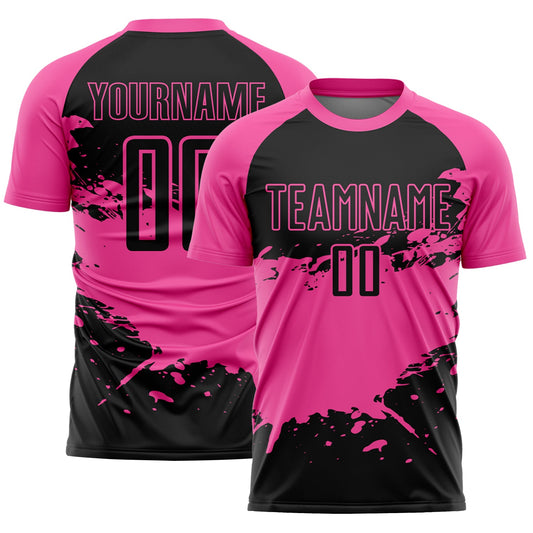 Custom Black Pink-White Splash Sublimation Soccer Uniform Jersey - Main View