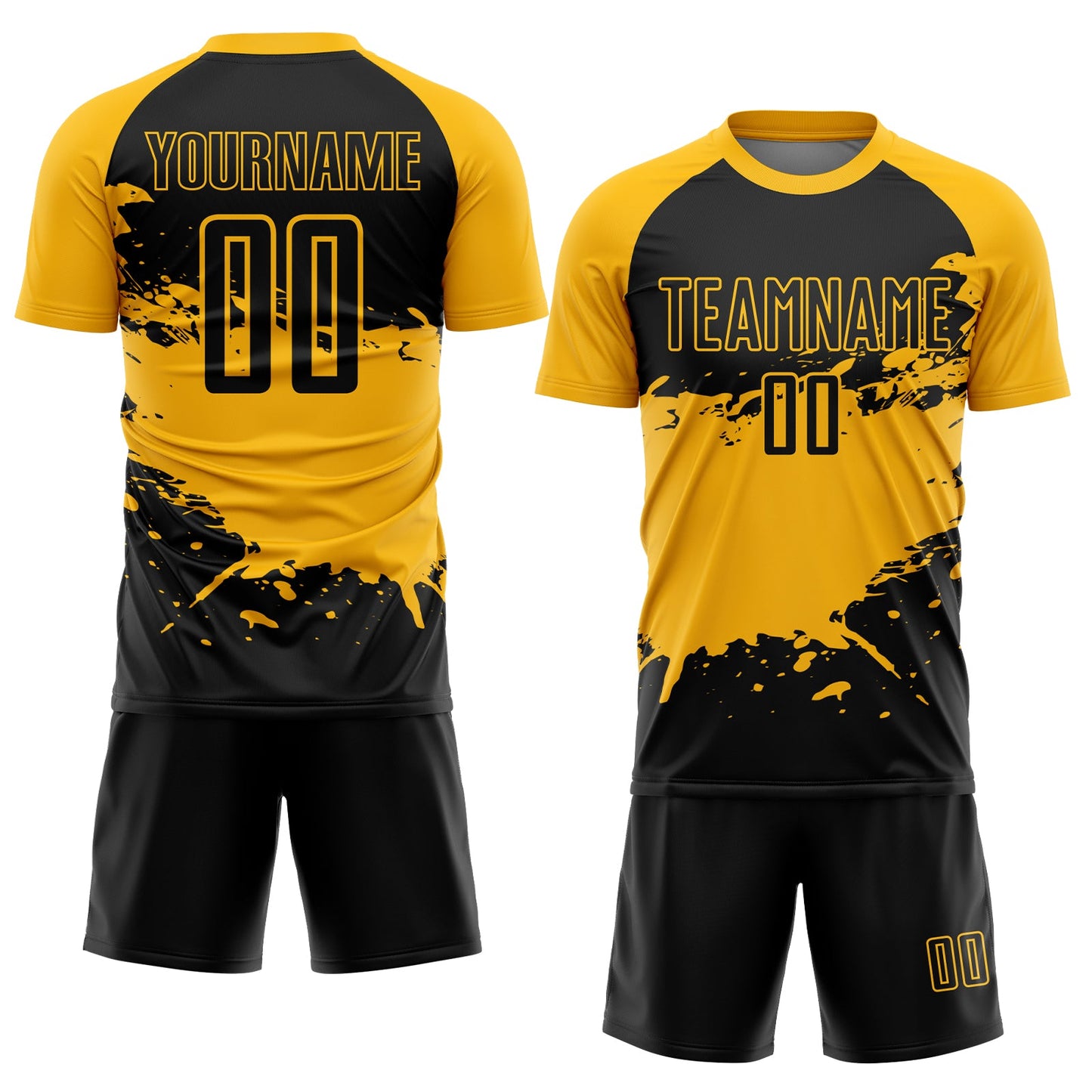 Custom Black Gold Splash Sublimation Soccer Uniform Jersey view 2