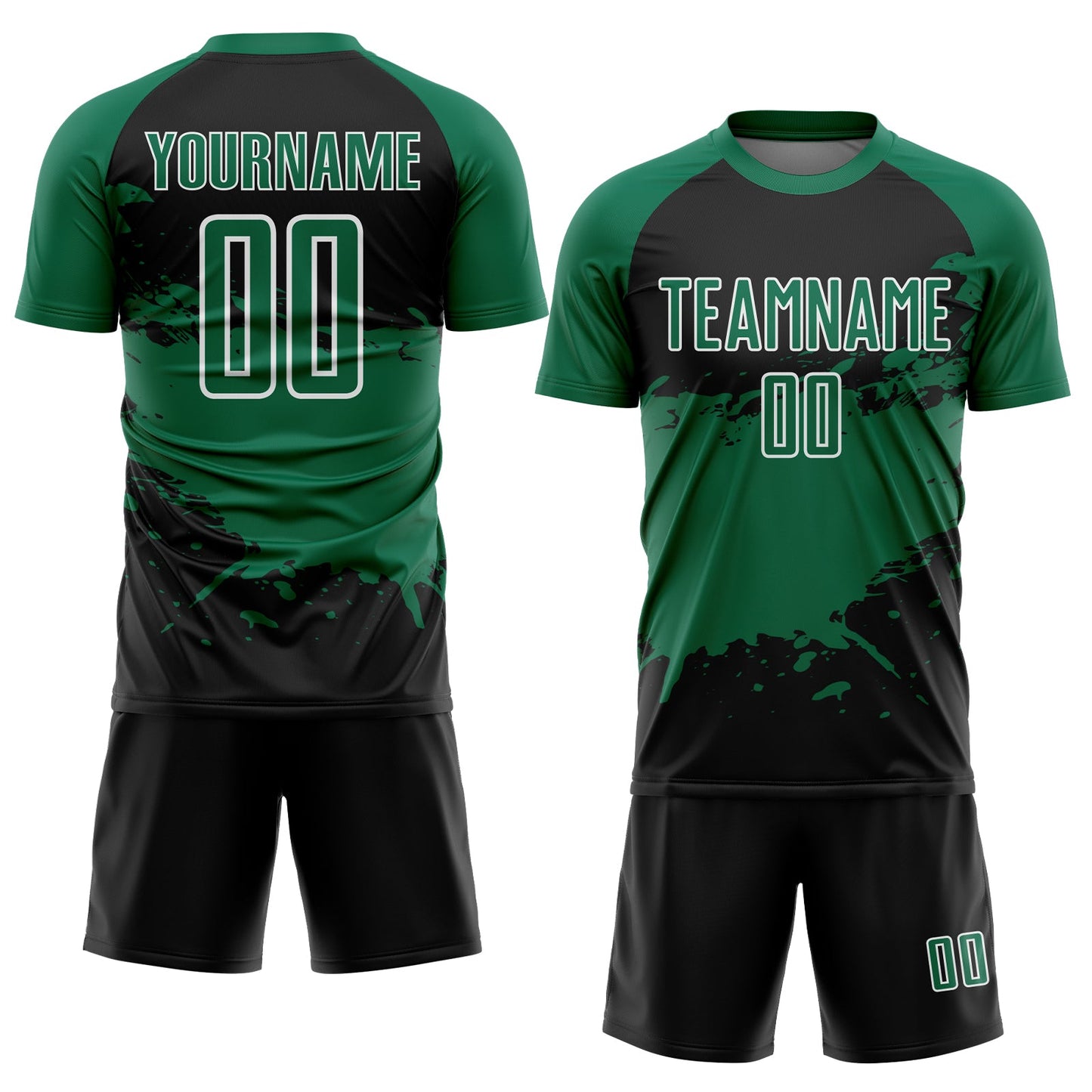 Custom Black Kelly Green-White Splash Sublimation Soccer Uniform Jersey view 2