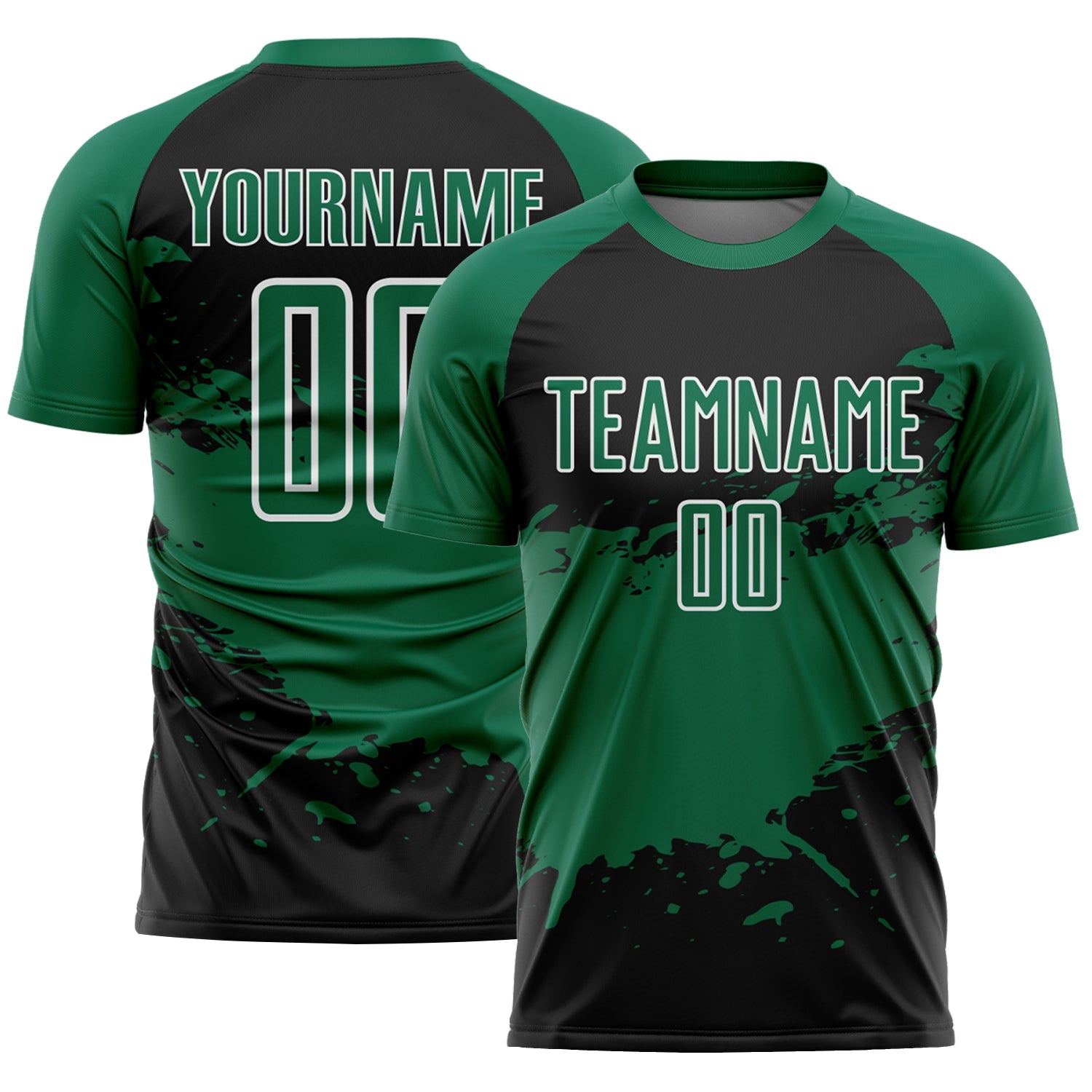 Custom Black Kelly Green-White Splash Sublimation Soccer Uniform Jersey - Main View