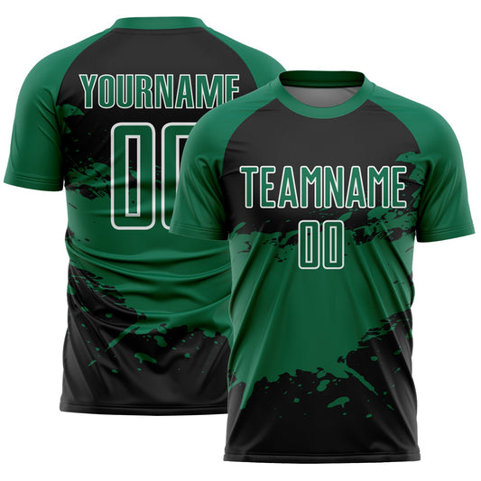 Custom Black Kelly Green-White Splash Sublimation Soccer Uniform Jersey - Main View