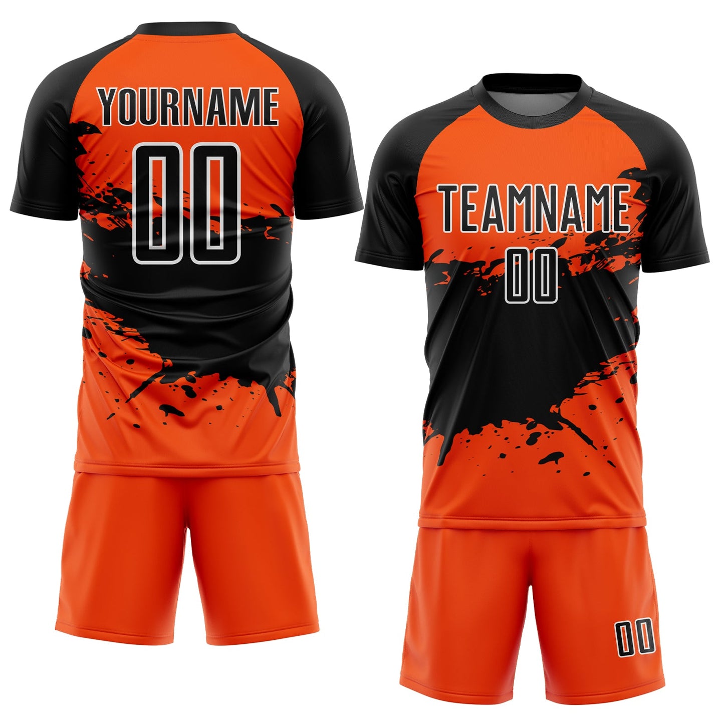 Custom Orange Black-White Splash Sublimation Soccer Uniform Jersey view 2