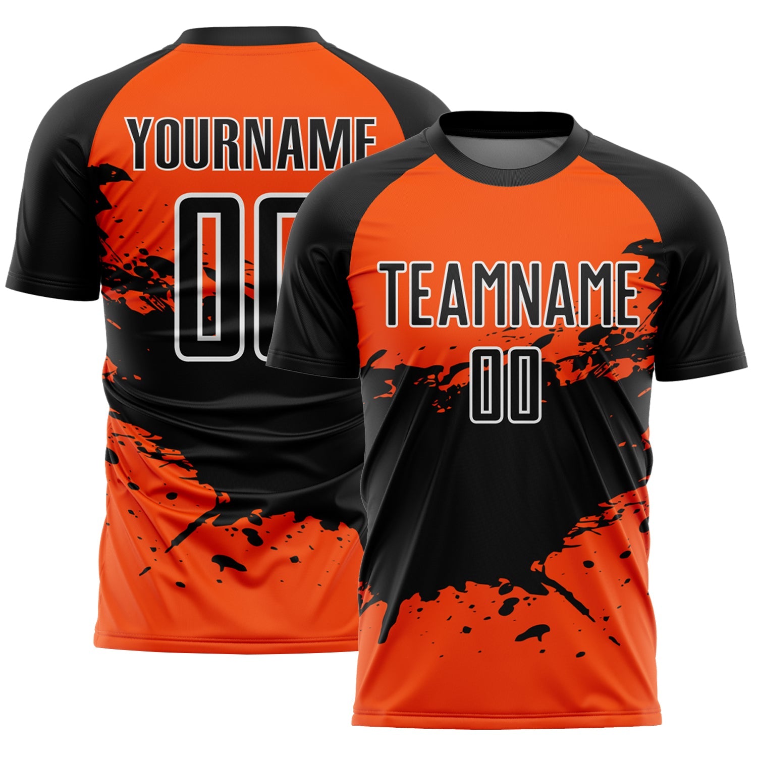 Custom Orange Black-White Splash Sublimation Soccer Uniform Jersey - Main View