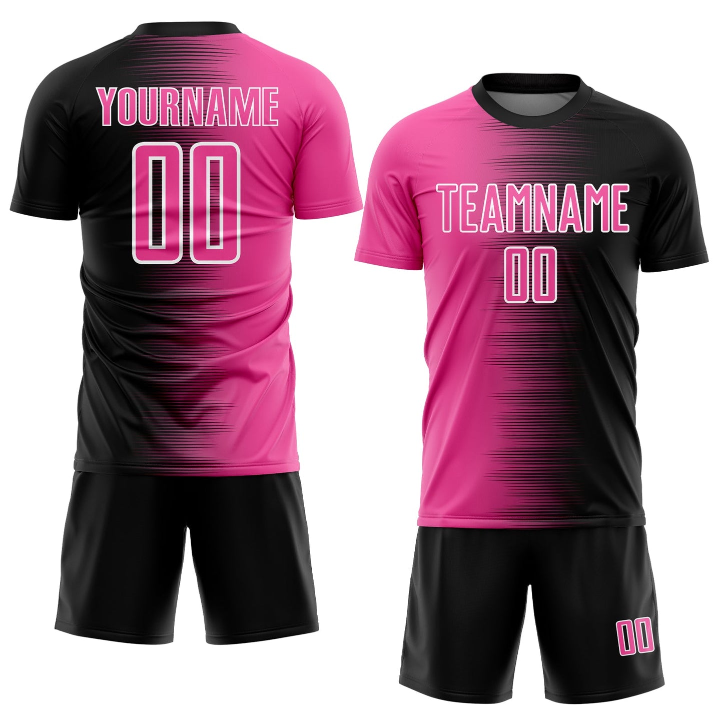 Custom Black Pink-White Gradient Line Sublimation Soccer Uniform Jersey view 2