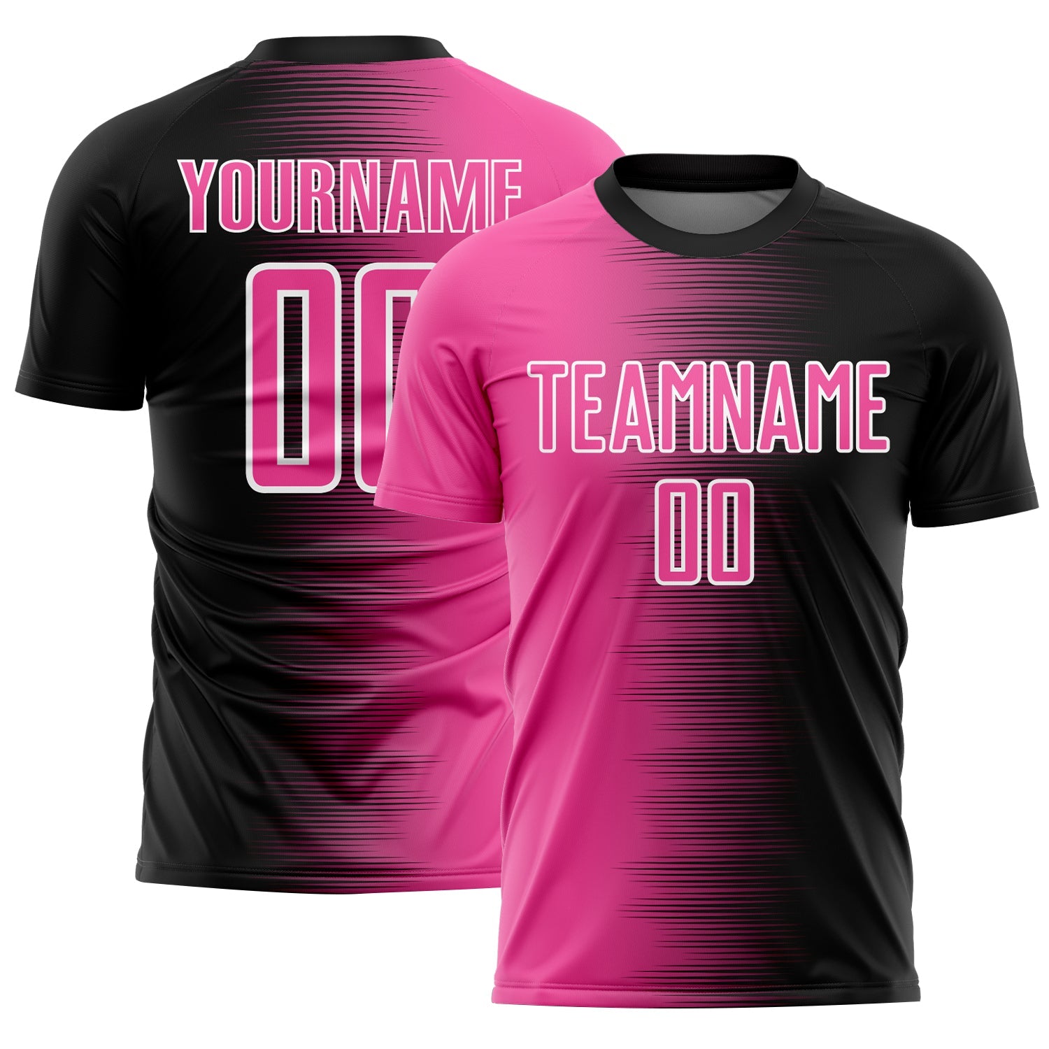 Custom Black Pink-White Gradient Line Sublimation Soccer Uniform Jersey - Main View