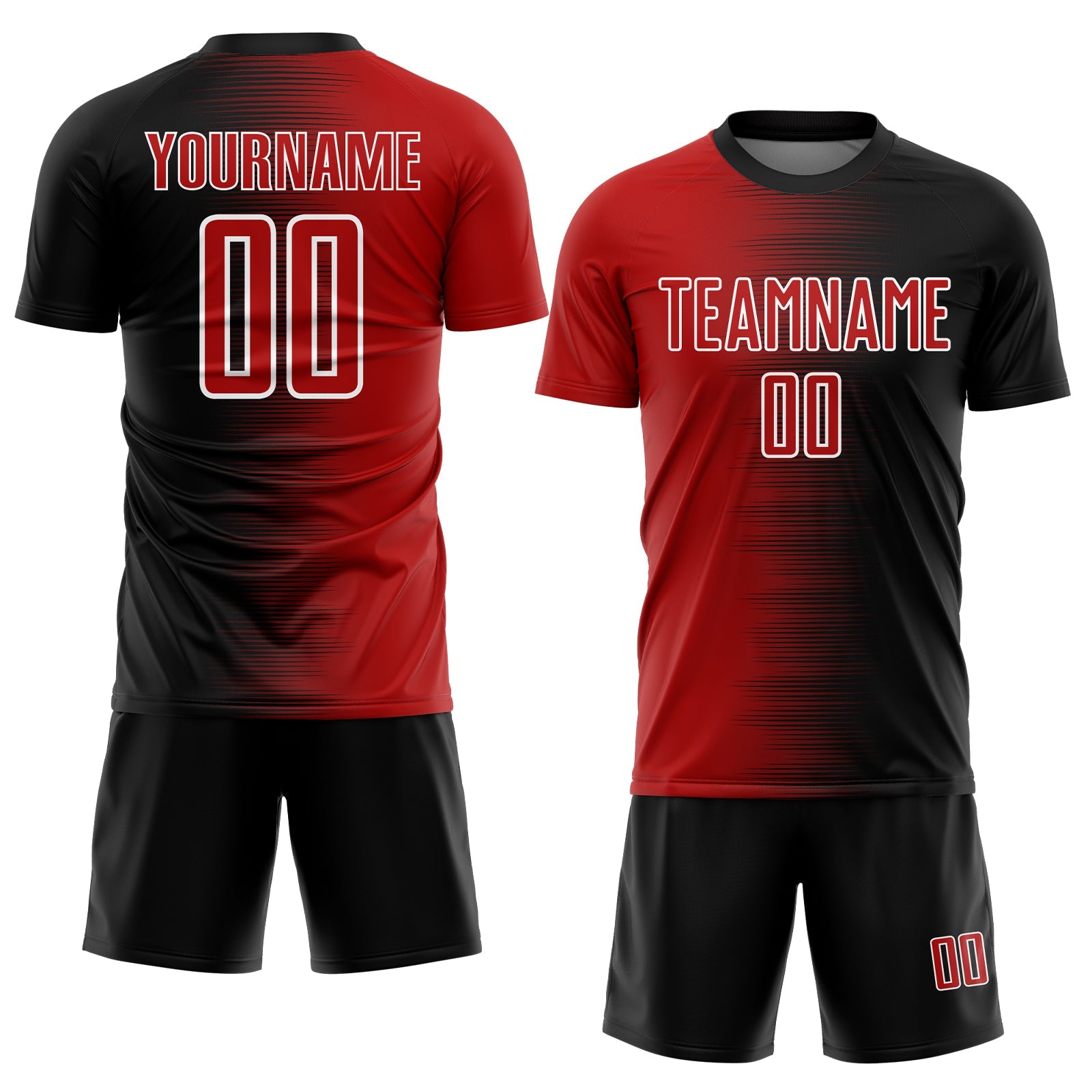 Custom Black Red-White Gradient Line Sublimation Soccer Uniform Jersey view 2