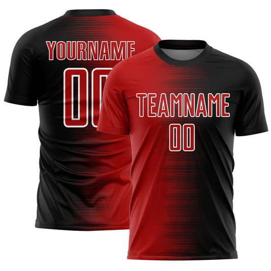 Custom Black Red-White Gradient Line Sublimation Soccer Uniform Jersey - Main View