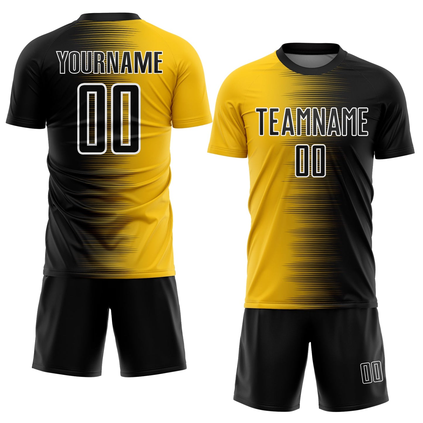 Custom Black Yellow-White Gradient Line Sublimation Soccer Uniform Jersey view 2