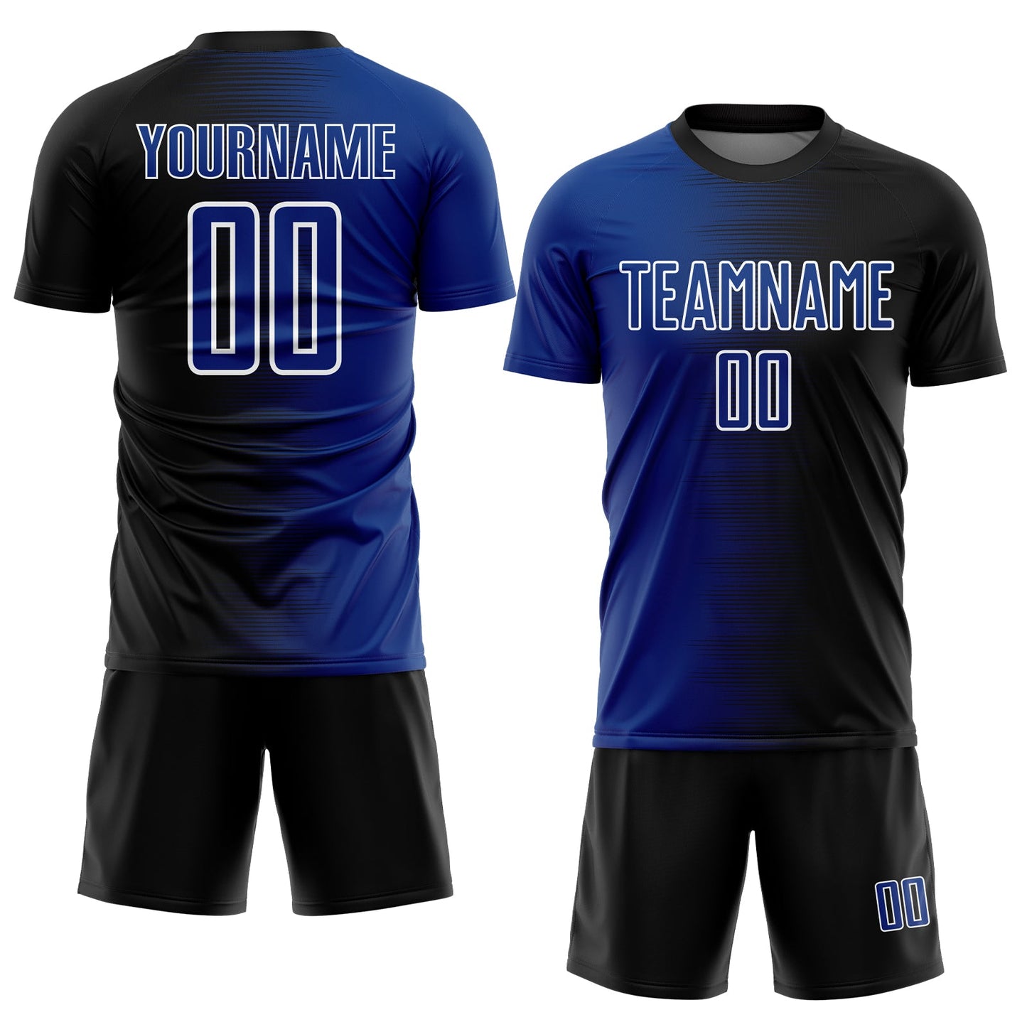 Custom Black Royal-White Gradient Line Sublimation Soccer Uniform Jersey view 2
