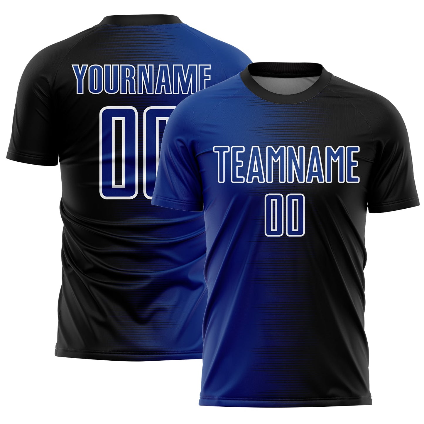 Custom Black Royal-White Gradient Line Sublimation Soccer Uniform Jersey - Main View