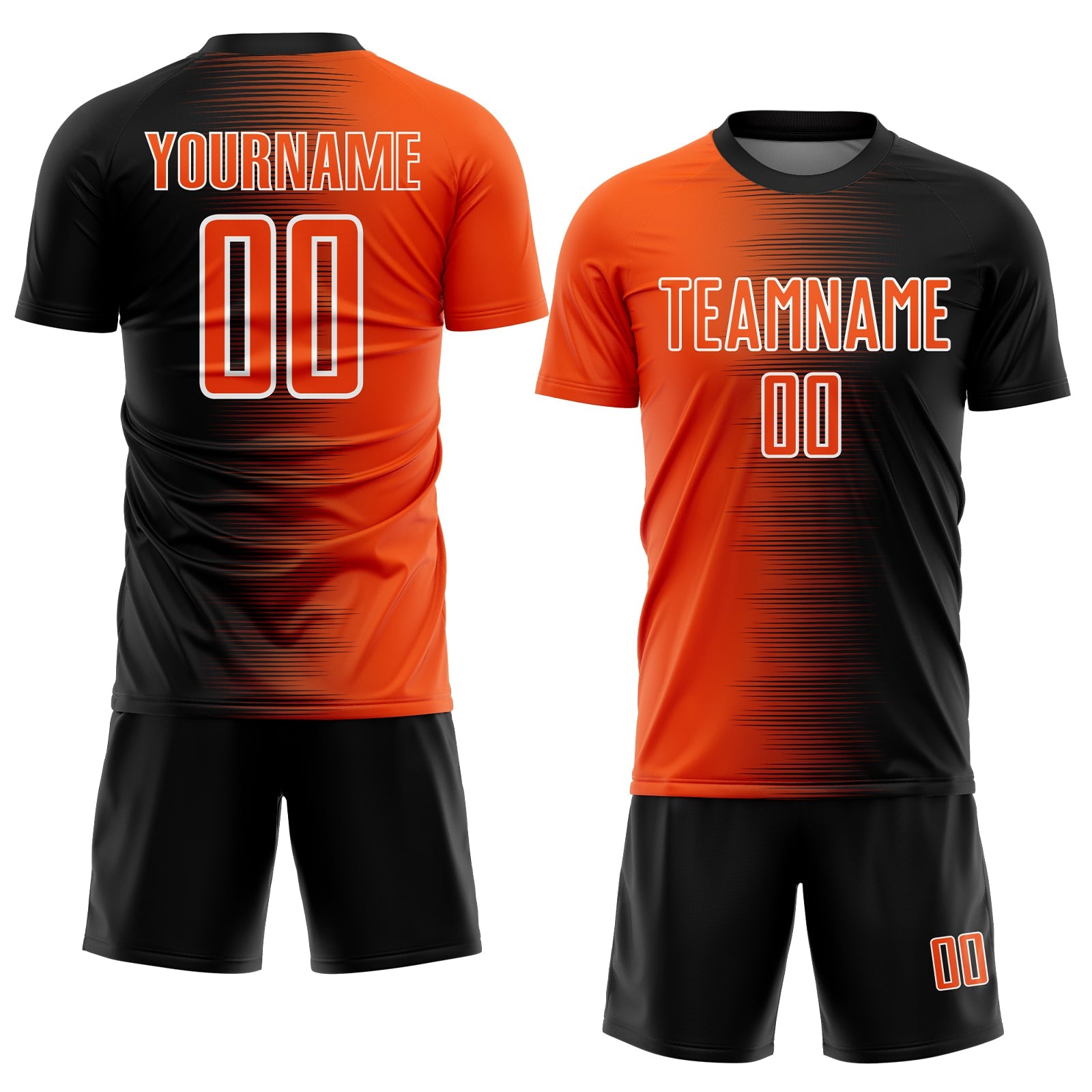Custom Black Orange-White Gradient Line Sublimation Soccer Uniform Jersey view 2