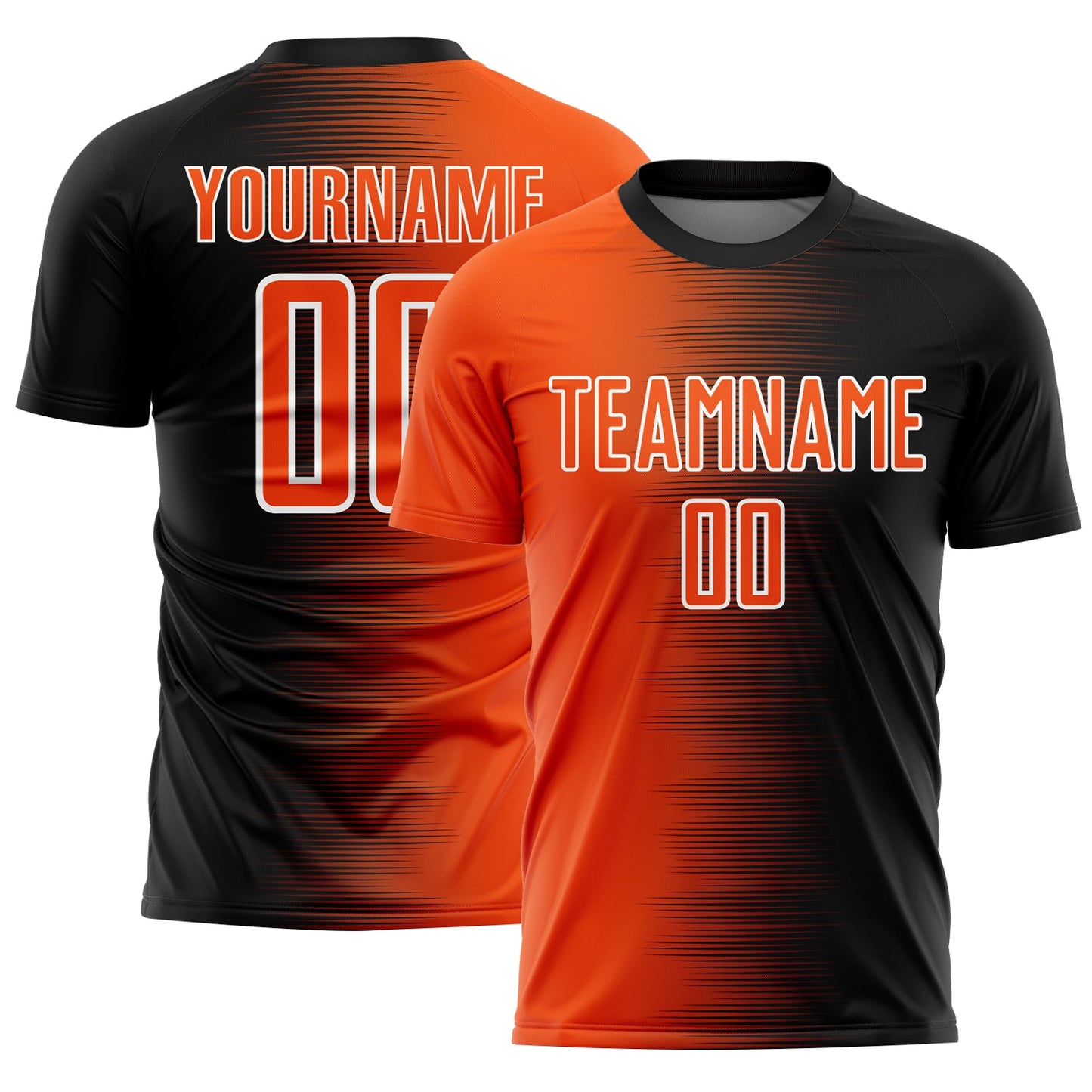 Custom Black Orange-White Gradient Line Sublimation Soccer Uniform Jersey - Main View