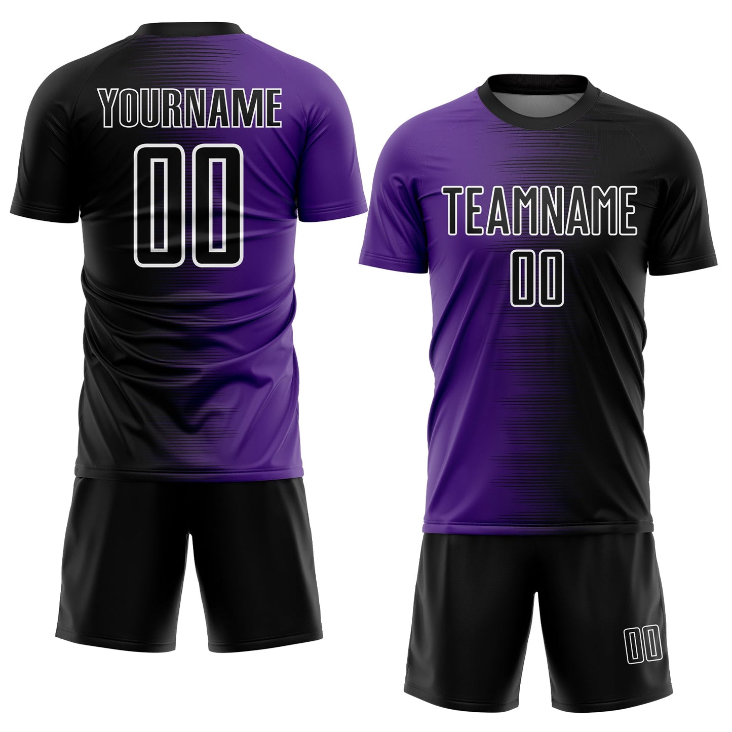 Custom Black Purple-White Gradient Line Sublimation Soccer Uniform Jersey view 2