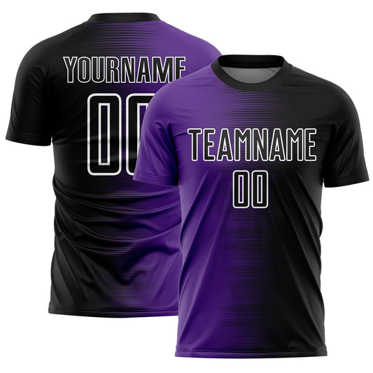Custom Black Purple-White Gradient Line Sublimation Soccer Uniform Jersey - Main View