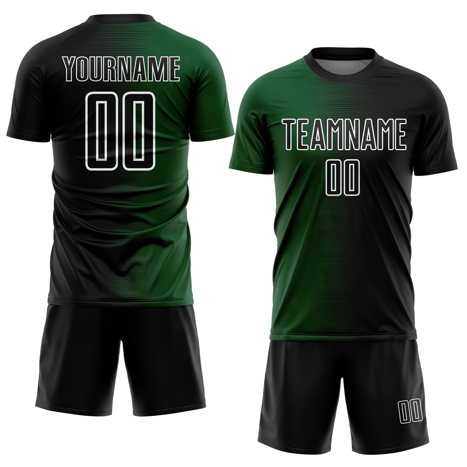 Custom Black Green-White Gradient Line Sublimation Soccer Uniform Jersey view 2