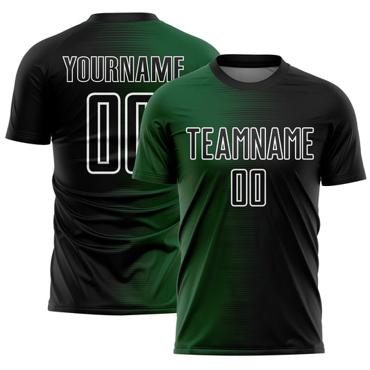 Custom Black Green-White Gradient Line Sublimation Soccer Uniform Jersey - Main View