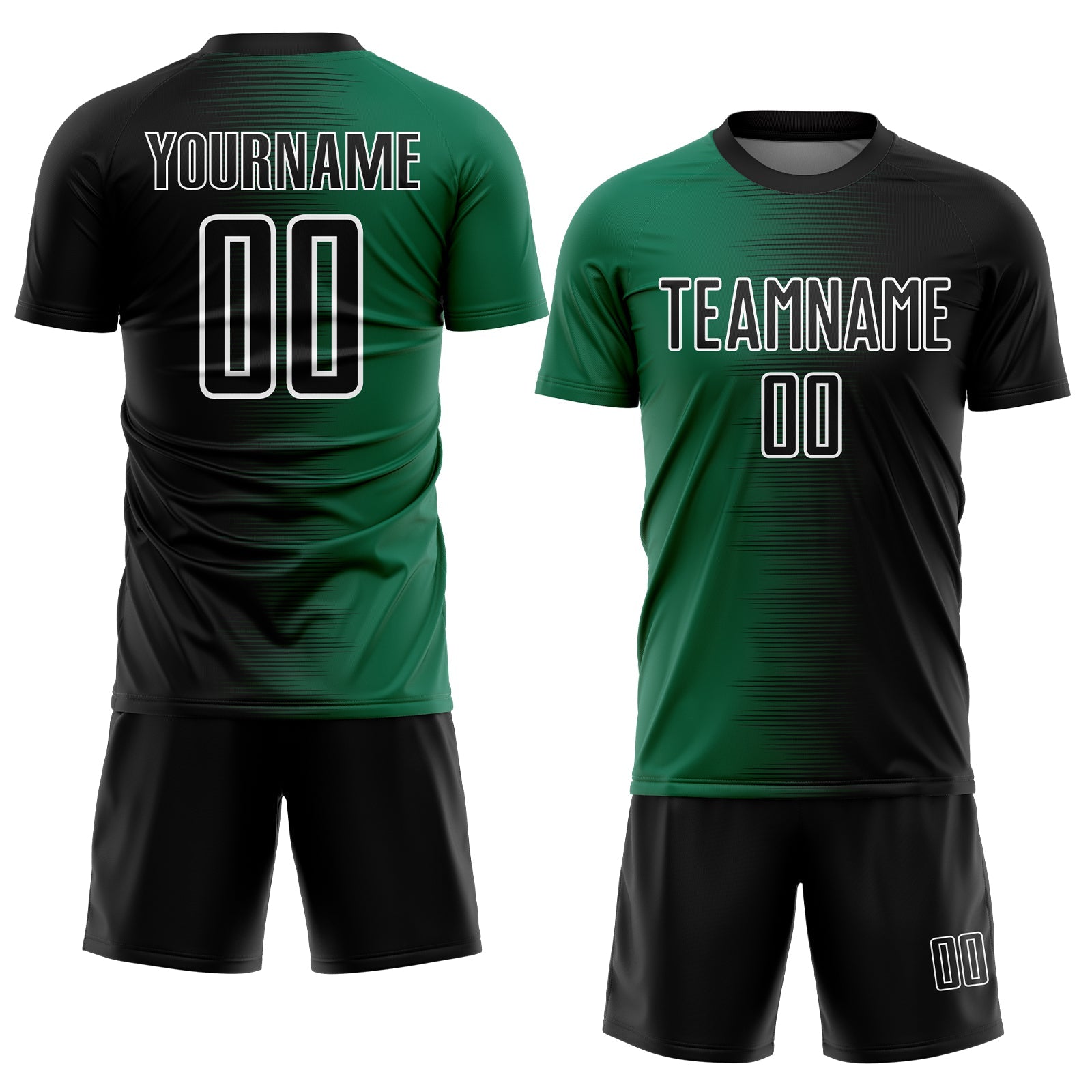 Custom Black Kelly Green-White Gradient Line Sublimation Soccer Uniform Jersey view 2