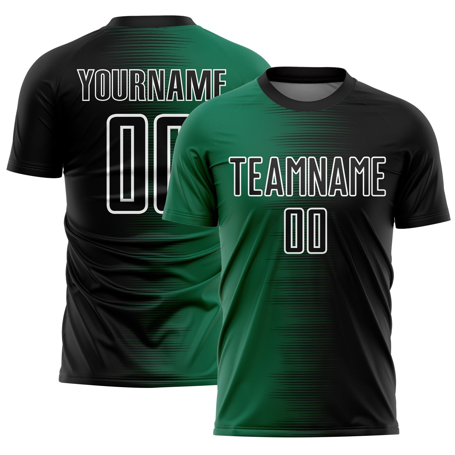 Custom Black Kelly Green-White Gradient Line Sublimation Soccer Uniform Jersey - Main View
