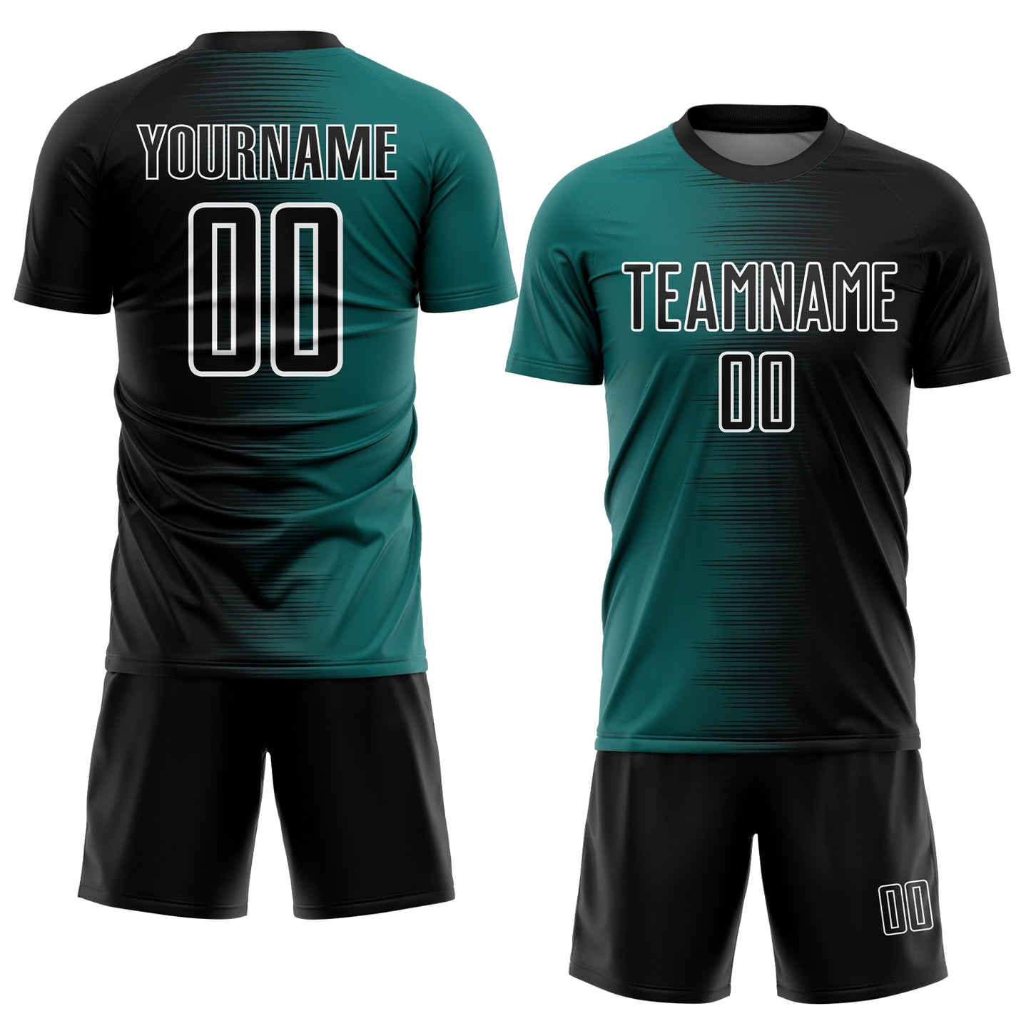 Custom Black Teal-White Gradient Line Sublimation Soccer Uniform Jersey view 2